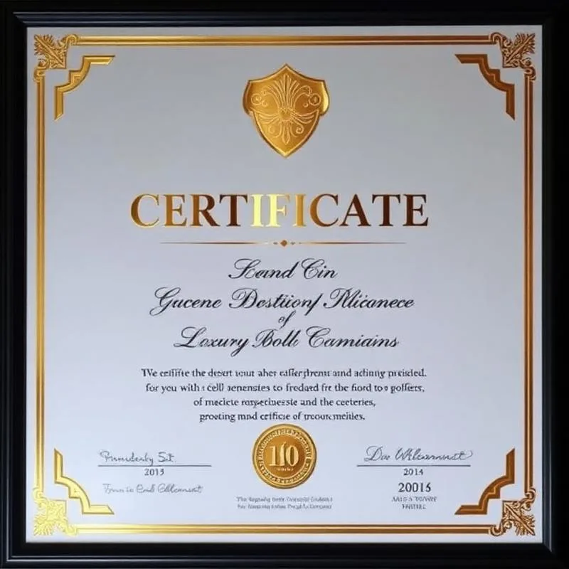 Certificate with gold embossing on fine paper